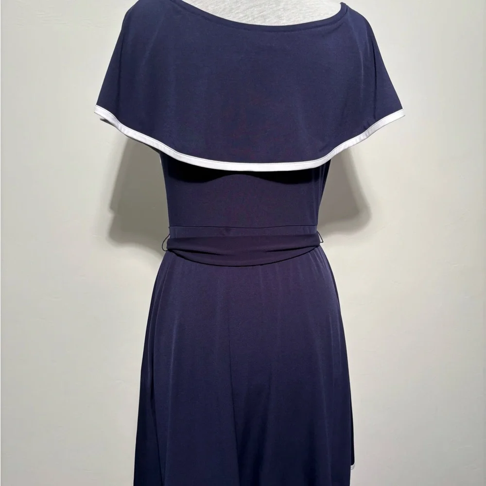 Michael Kors Navy Cape Overlay Fit & Flare Dress Size Small - Picture 5 of 7